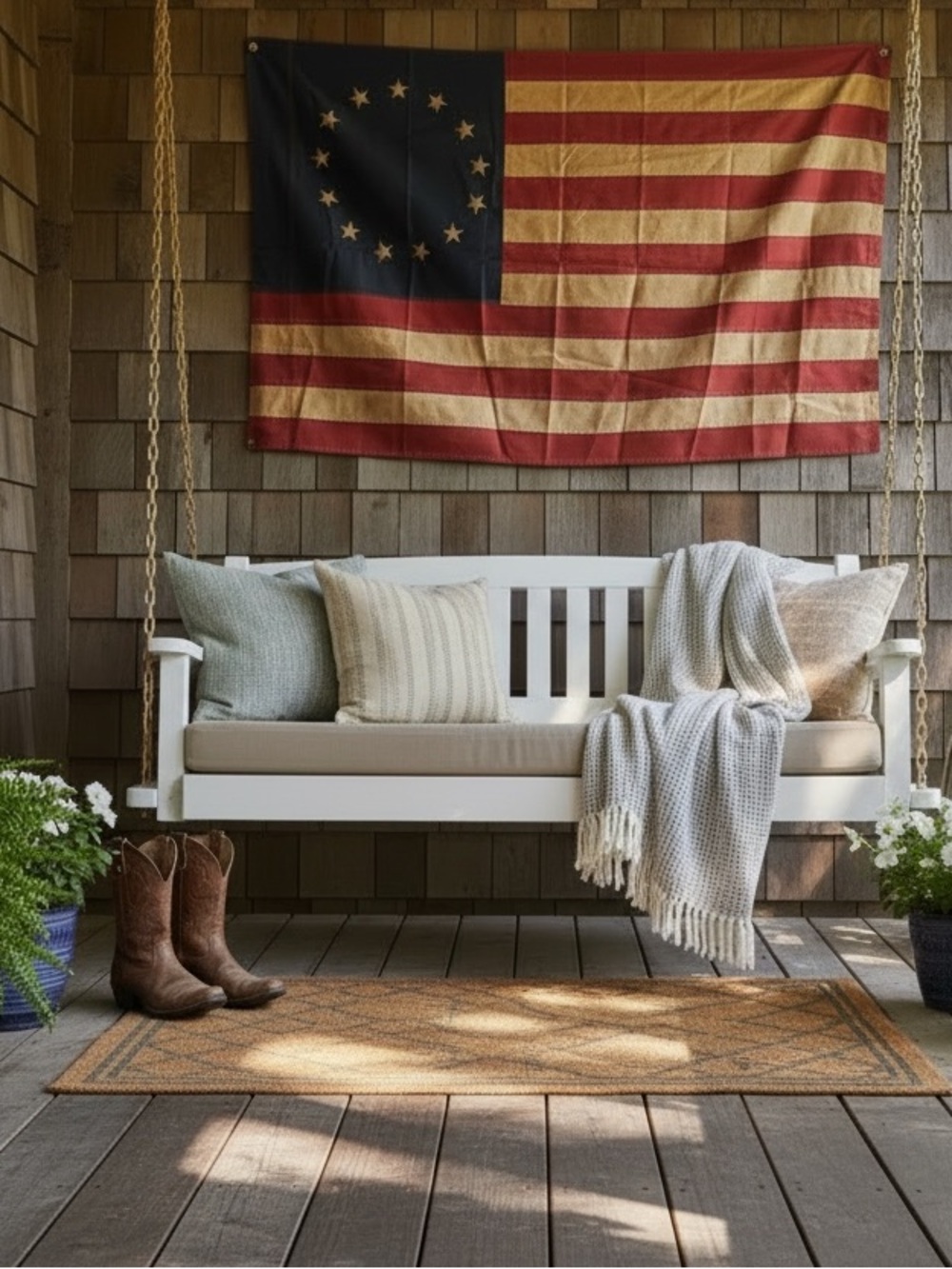 Primitive American Betsy Ross 13 Star Flag Summer 4th July Patriotic Tea Stained